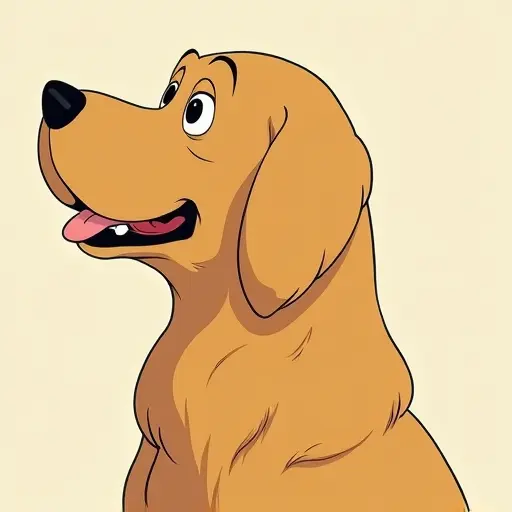 studio ghibli style of a golden retriever from the side view