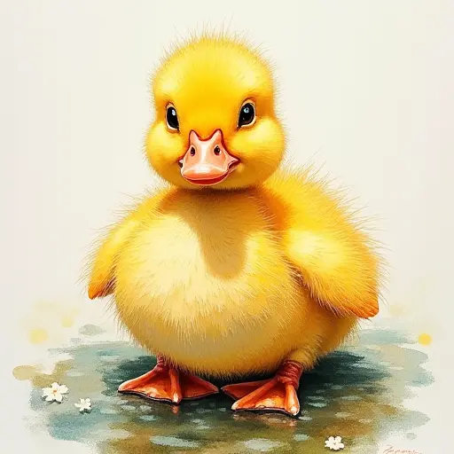 pointillism painting of a baby duck from the front view