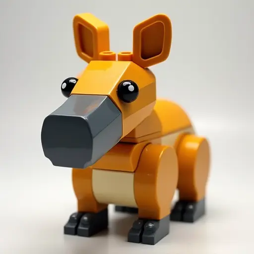 LEGO style of a aardvark from the front view