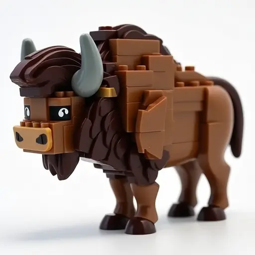 LEGO style of a bison from the side view