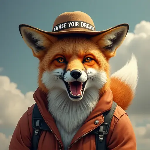 fox, hat, slogan Chase Your Dreams, aspirational style