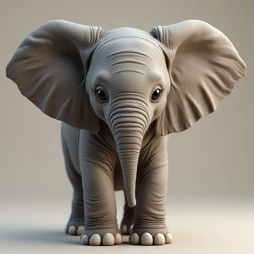 8k hyper real octane render blender of a baby elephant from the front view