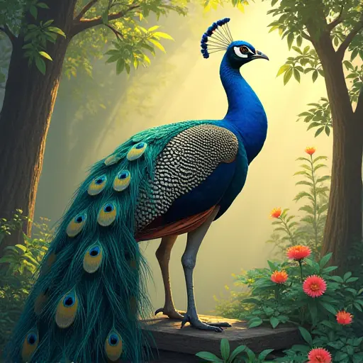 studio ghibli style of Indian Peafowl