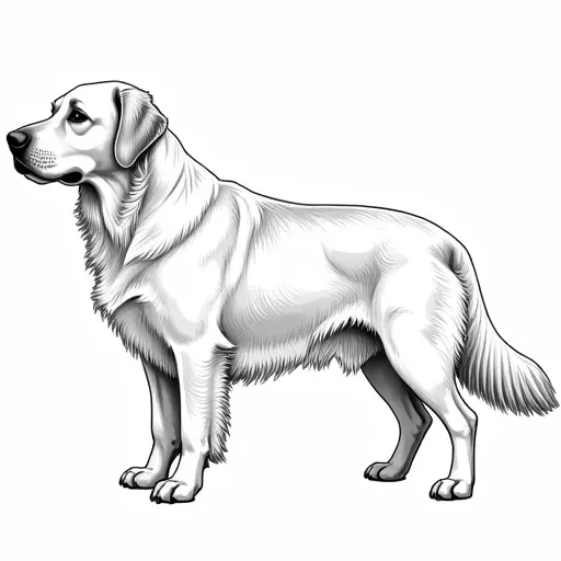 clean black and white hand-drawn outlines of a golden retriever from the side view