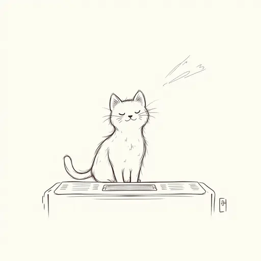 pencial outline sketch of A cat standing in front of a heater, enjoying the warm breeze.