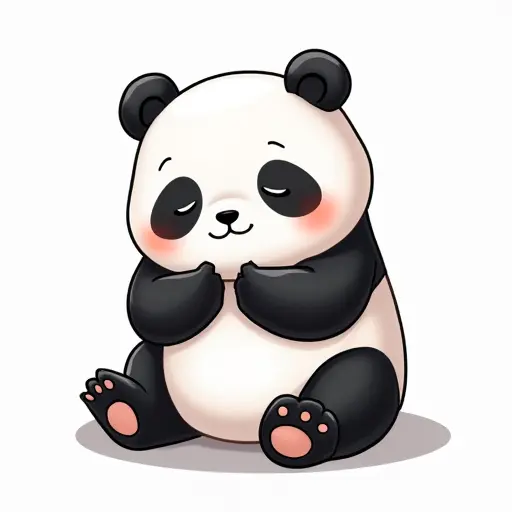 A sleepy panda with its eyes closed, drawn in soft, round shapes and shaded in black and white.