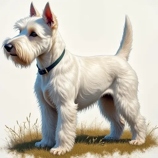 pointillism painting of a west highland white terrier from the side view