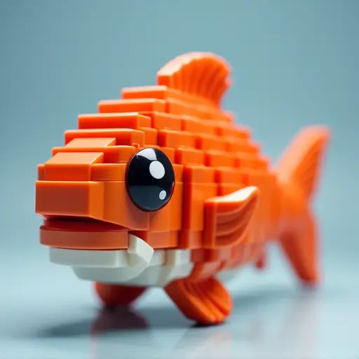 LEGO style of a salmon from the front view