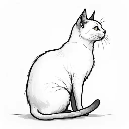 clean pencial outline sketch of a birman cat from the side view