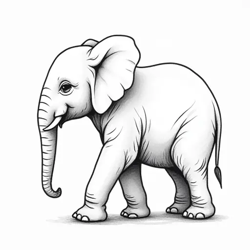 clean hand-drawn outlines of a baby elephant from the side view