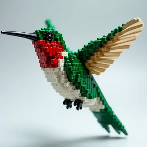 LEGO style of a hummingbird from the front view