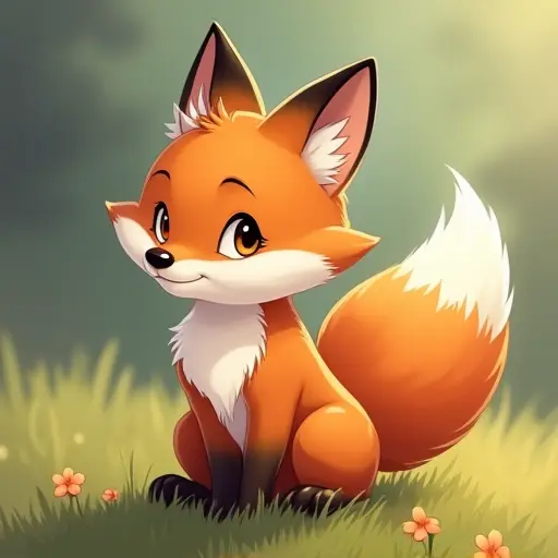 studio ghibli style of a baby fox from the side view