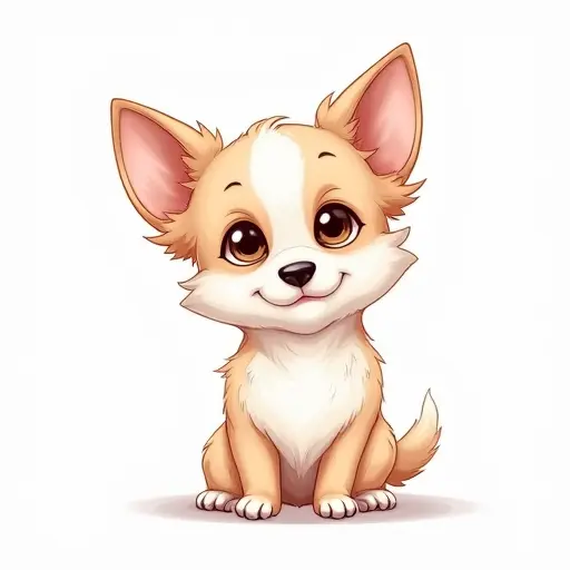 A small dog with big ears and a cute expression, sketched with simple lines and soft shades.