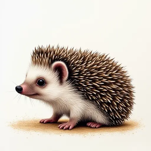 pointillism painting of a baby hedgehog from the side view