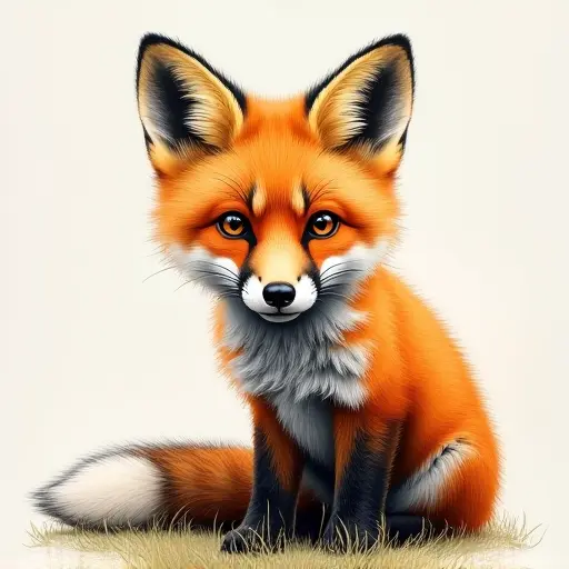 pointillism painting of a baby fox from the front view