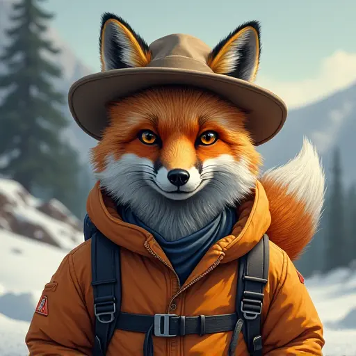 fox, hat, slogan Never Stop Exploring, exploration style