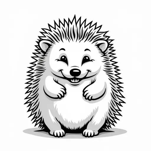 clean black and white hand-drawn outlines of a baby hedgehog from the front view