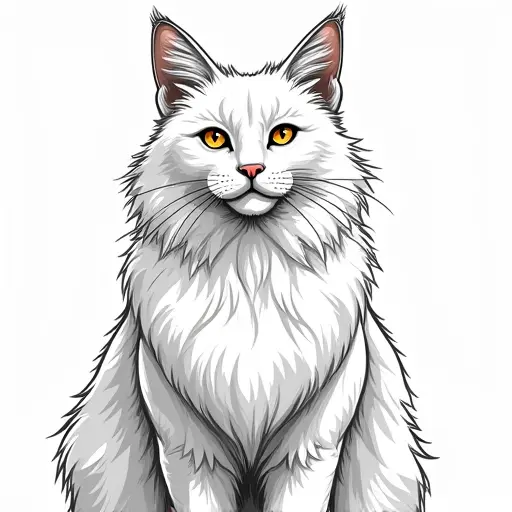 clean hand-drawn outlines of a maine coon from the front view