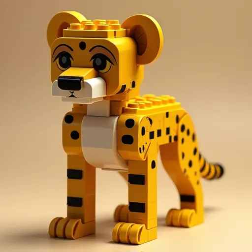 LEGO style of a cheetah from the front view