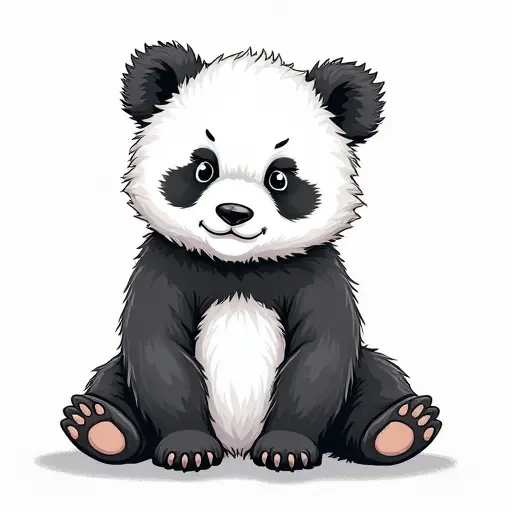 clean pencial outline sketch of a baby panda from the front view