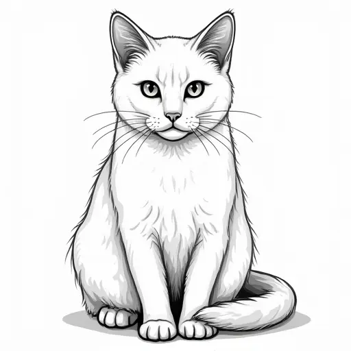 clean pencial outline sketch of a birman cat from the front view