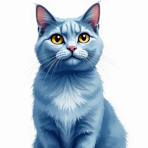 Watercolor style of a russian blue from the front view