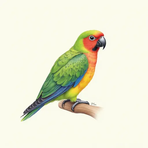 colored pencil drawing style of a quaker parrot