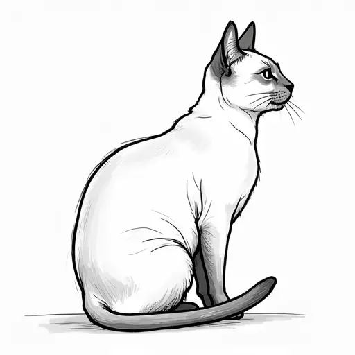 clean pencial outline sketch of a siamese cat from the side view