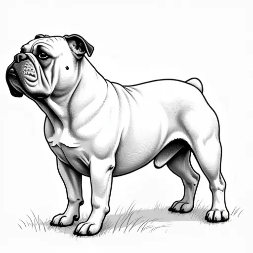 clean pencial outline sketch of a bulldog from the side view