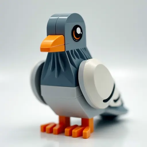 LEGO style of a pigeon from the front view