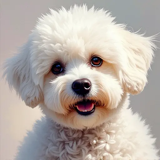 pointillism painting of a bichon frise from the front view