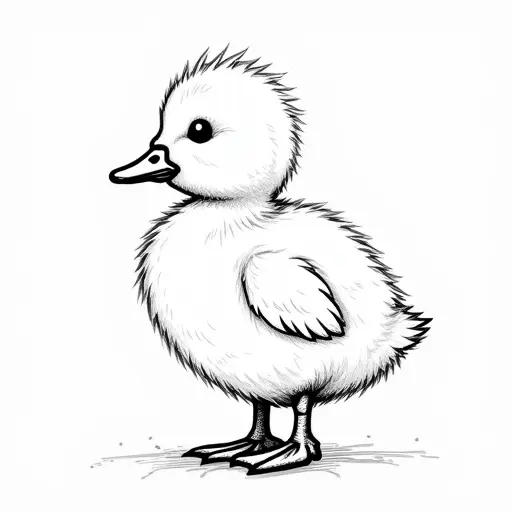 clean hand-drawn outlines of a baby duck from the side view