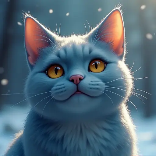 studio ghibli style of a russian blue from the front view