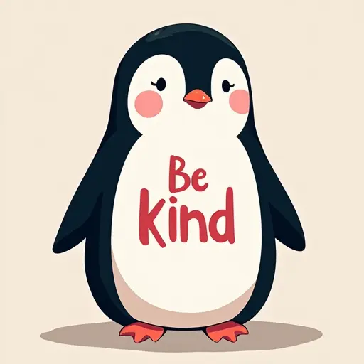 penguin, T-shirt, slogan Be Kind, pastel style