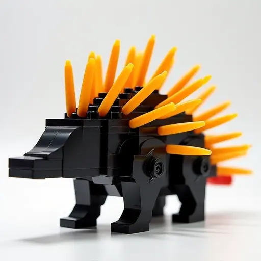 LEGO style of a porcupine from the side view