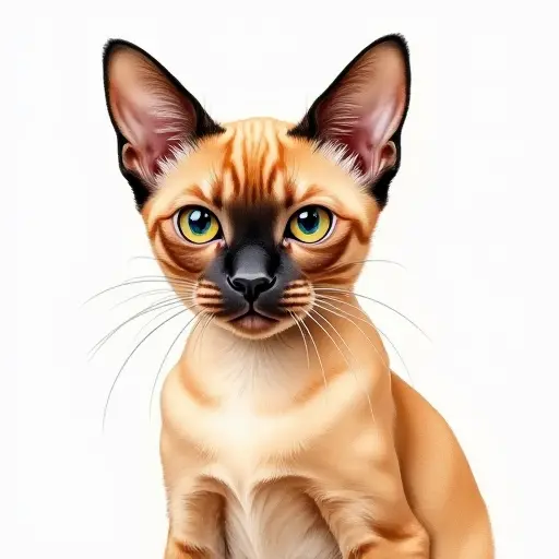 Watercolor style of a burmese from the front view