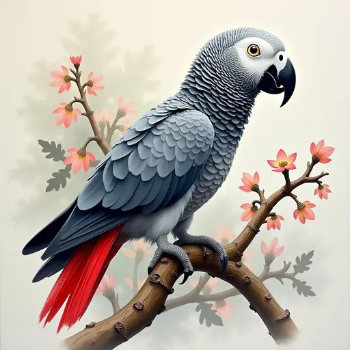 pointillism painting of a african grey parrot