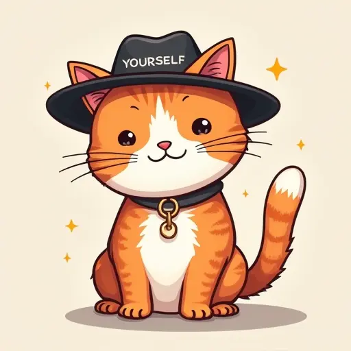 cat, hat, slogan Be Yourself, cute, cartoon style