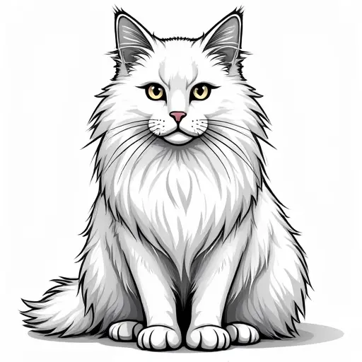 clean black and white hand-drawn outlines of a british longhair from the front view