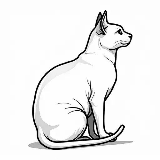 black and white simple line drawing of a siamese cat from the side view