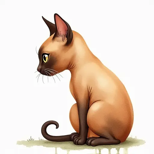 Watercolor style of a burmese from the side view