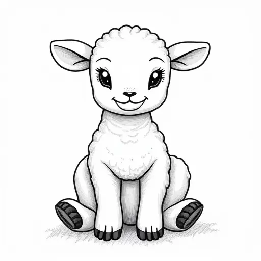 clean pencial outline sketch of a baby lamb from the front view