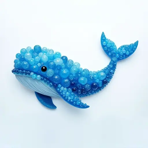 A whale created from large, glistening water droplets, with a smooth, flowing design that captures the beauty of the sea.