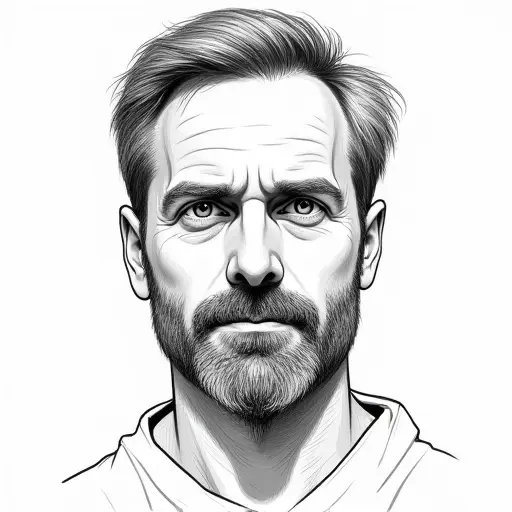 A man with a beard, drawn with fine lines and detailed shading for a mature, confident look.