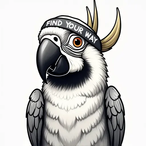 parrot, headband, slogan Find Your Way, sketch style