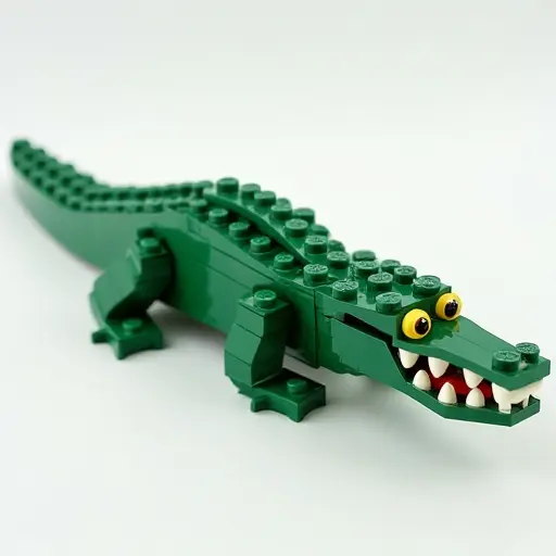 LEGO style of a alligator from the side view