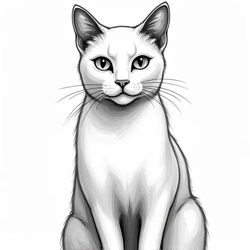 clean pencial outline sketch of a russian blue from the front view