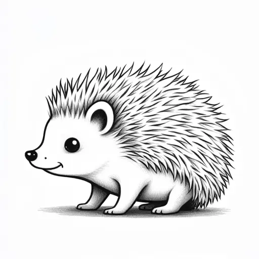 clean pencial outline sketch of a baby hedgehog from the side view