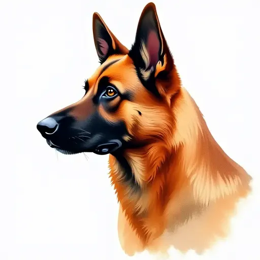 Watercolor style of a german shepherd from the side view