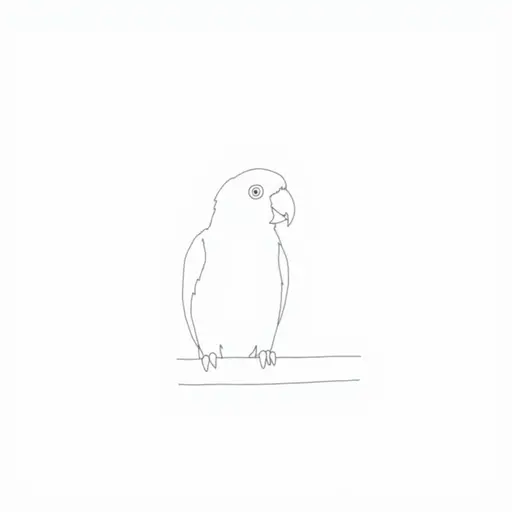 black and white simple line drawing of a orange-cheeked parrot